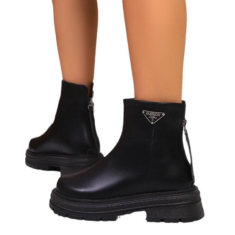 Damen Stiefeletten mit robustem Gummiprofil und modischem Reißverschluss R&B