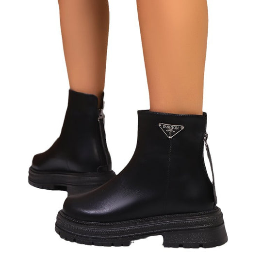 Damen Stiefeletten mit robustem Gummiprofil und modischem Reißverschluss R&B