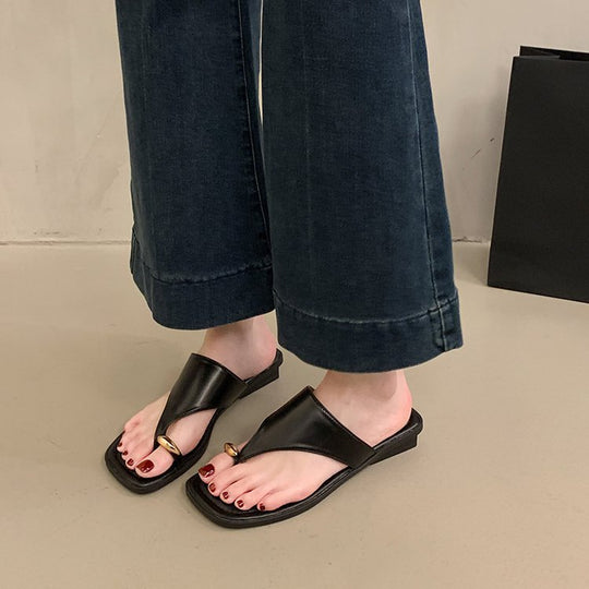 Damen elegante Zehentrenner-Pantoletten mit dekorativem Schmuckdetail R&B