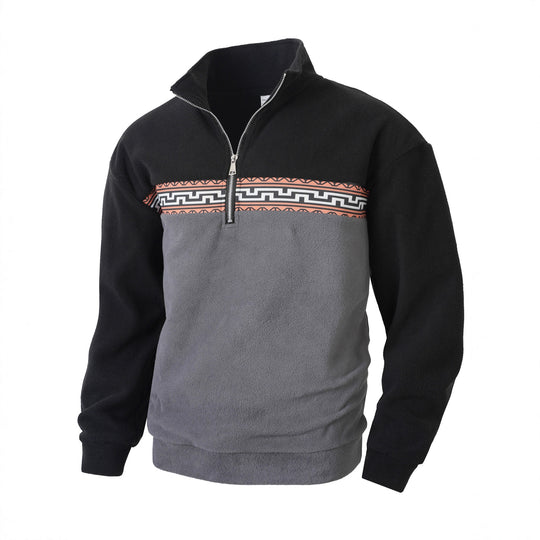 Herren Fleece-Pullover mit stylishem Stehkragen und farblich abgesetztem Muster R&B