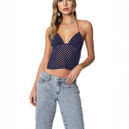 Damen Transparente Bluse mit Punktmuster und dehnten Trägern R&B