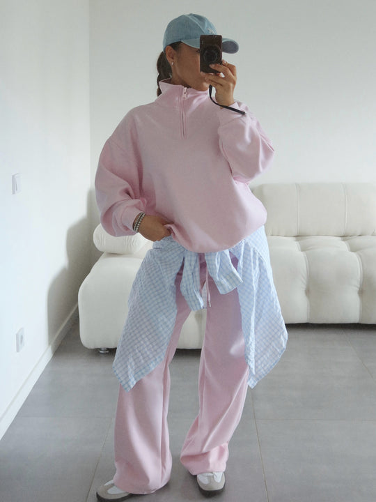 Damen sportlicher Kapuzenpullover mit hohem Kragen und breitem Schnitt R&B