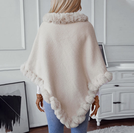 Damen kuschelige Strickdecke mit luxuriösem Kunstfellbesatz R&B