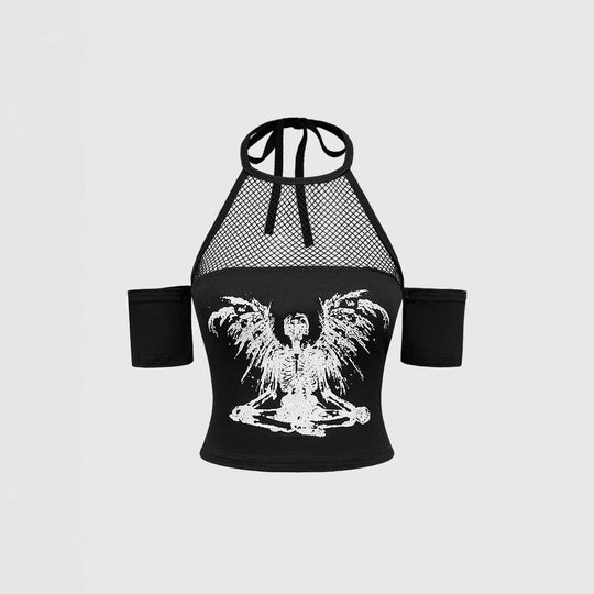 Damen Trendiges Crop-Top mit Netzdetails und originellem Grafiklitz R&B