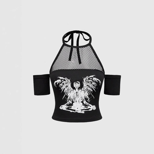 Damen Trendiges Crop-Top mit Netzdetails und originellem Grafiklitz R&B