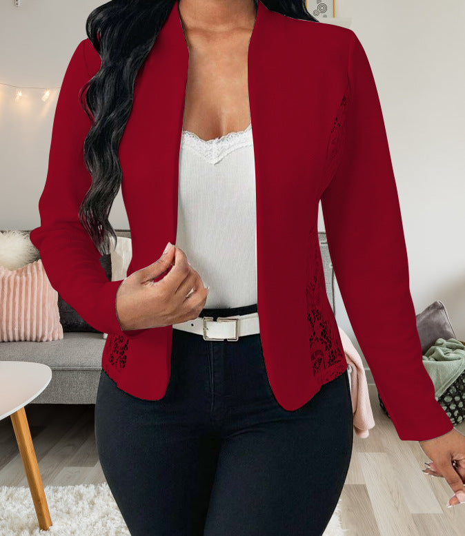 Damen elegante Blazerjacke mit Spitzenakzenten R&B