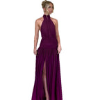 Damen Elegantes Maxikleid mit hochgeschlossenem Design und verführerischem Schlitz R&B