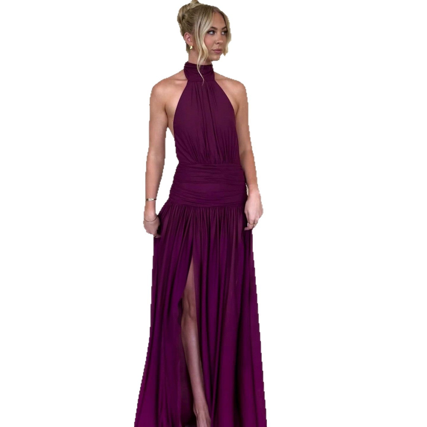 Damen Elegantes Maxikleid mit hochgeschlossenem Design und verführerischem Schlitz R&B