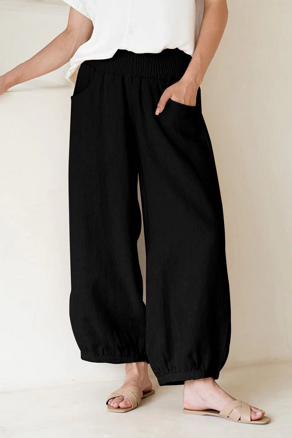 Damen weite Hose mit elastischem Bund und praktischen Seitentaschen R&B