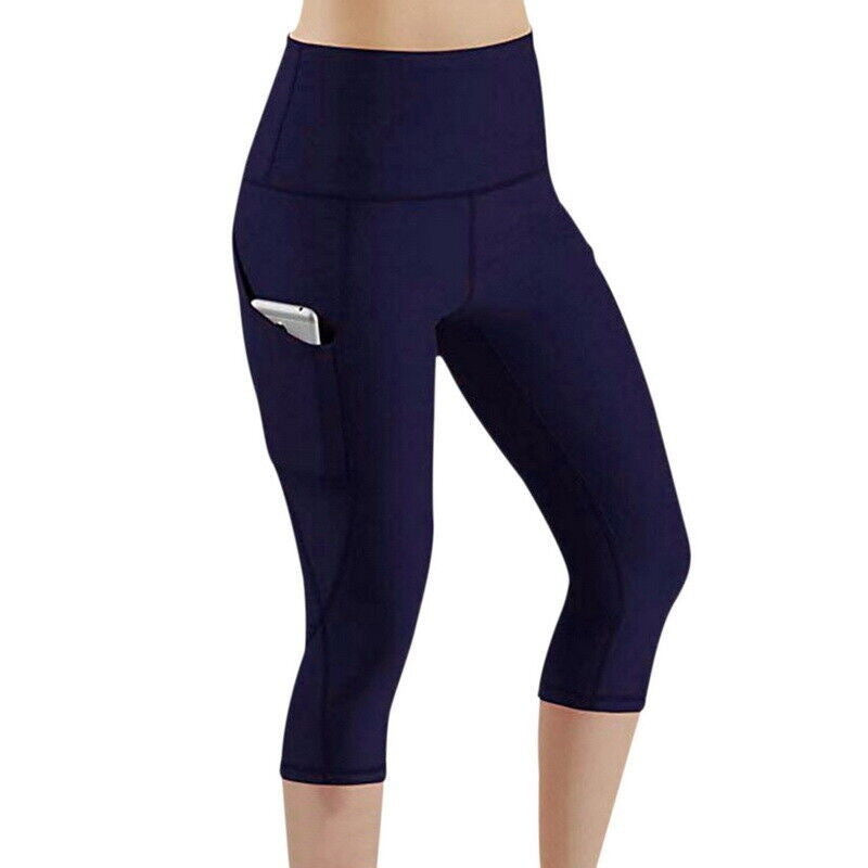Damen Sportliche Capri-Leggings mit Seitentaschen und hohem Bund R&B