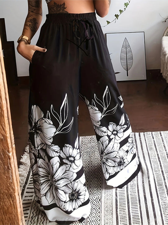 Damen Weite Palazzo-Hose mit buntem Schmetterlingsdruck und elastischem Bund R&B