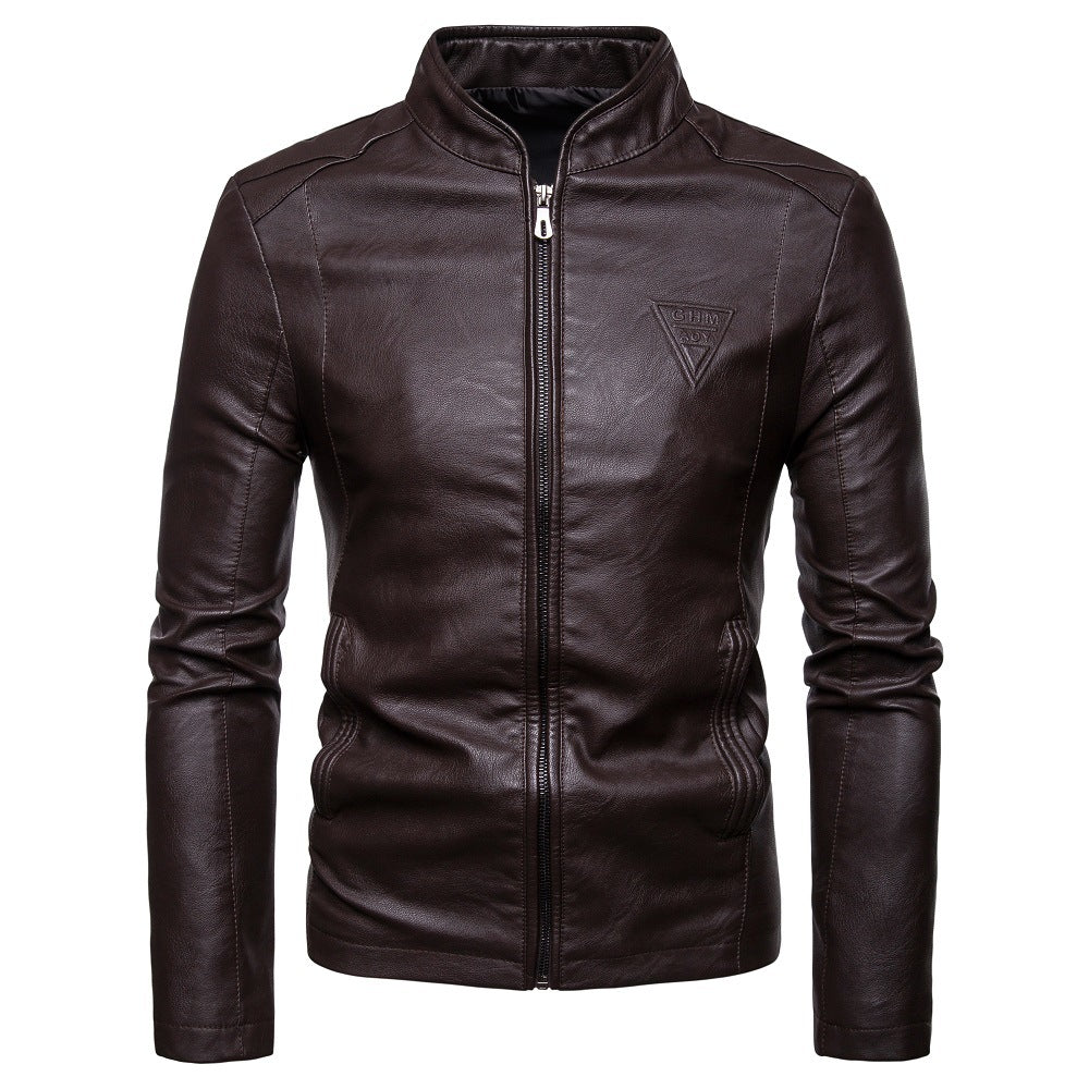 Herren Kunstlederjacke mit modernem Stehkragen und seitlichen Reißverschlusstaschen R&B