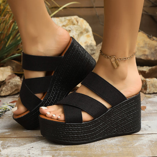 Damen Wedge-Pantoletten mit breitem geflochtenem Riemen R&B