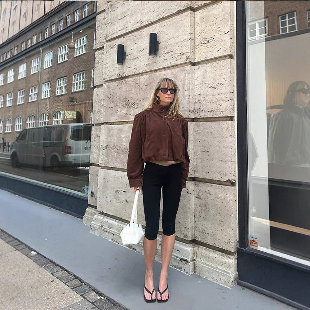 Damen Oversized Wildlederjacke mit voluminösen Ärmeln R&B