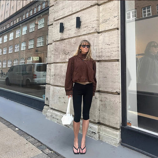 Damen Oversized Wildlederjacke mit voluminösen Ärmeln R&B