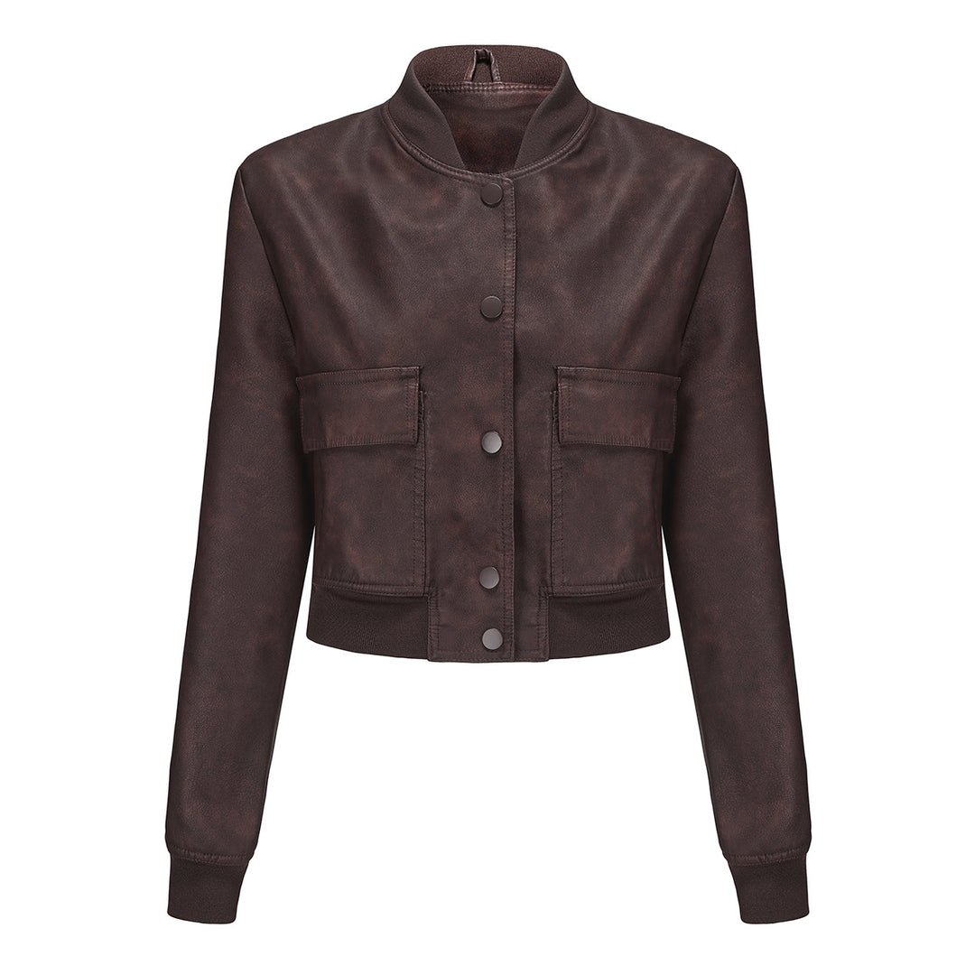 Damen Kunstleder Bomberjacke mit praktischen Taschen und elastischen Bündchen R&B