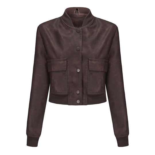 Damen Kunstleder Bomberjacke mit praktischen Taschen und elastischen Bündchen R&B
