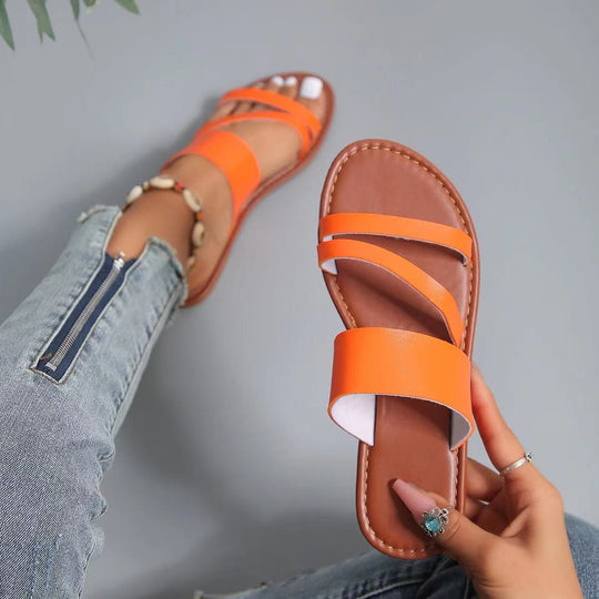 Damen Offene Sandalen mit breiten Riemen und ergonomischer Sohle R&B