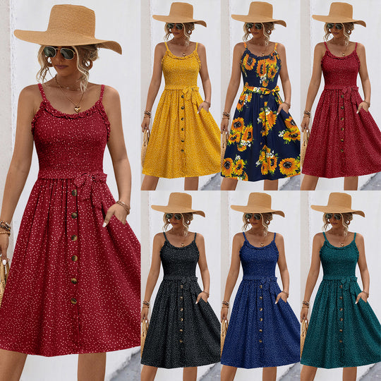 Damen Midi-Kleid mit schwingendem Rock und Rüschendetails R&B