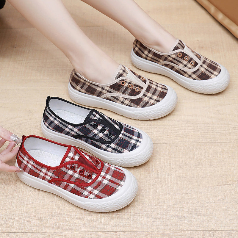 Damen Sportliche Slip-On Sneakers mit klassischem Karomuster R&B