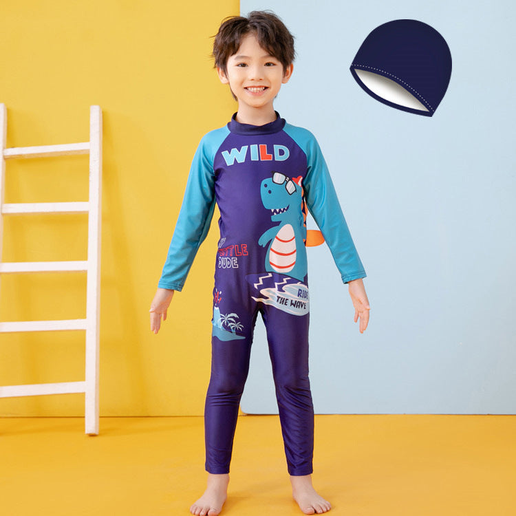 Jungen UV-Schutz Schwimmanzug mit langen Ärmeln und süßem Dinosaurier-Motiv R&B