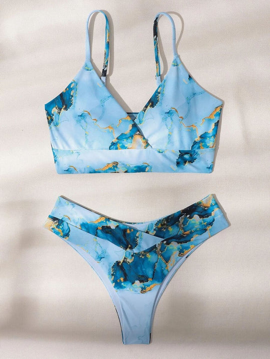 Damen Asymmetrisches Bikini-Set mit geknotetem Oberteil R&B
