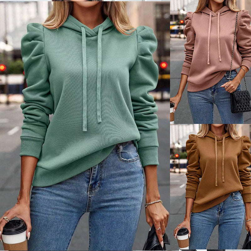 Damen modischer Kapuzenpullover mit voluminösen Ärmeln und lässigem Schnitt R&B