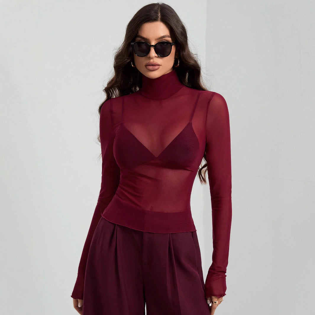 Damen Transparente Turtleneck-Bluse mit figurformendem Schnitt R&B