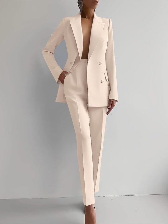 Damen elegantes Zweiteiler-Anzug-Set mit tailliertem Blazer und schmalen Hosen R&B