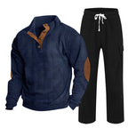 Herren nan Strick-Freizeitset mit Knopfleiste und Ellenbogenaufnähern sowie Cord-Cargohose R&B