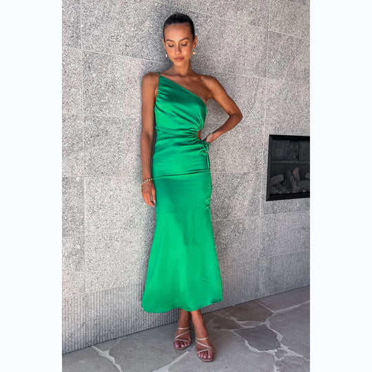Damen Elegant Drapiertes Maxikleid mit asymmetrischem Schnitt und hohem Schlitz R&B