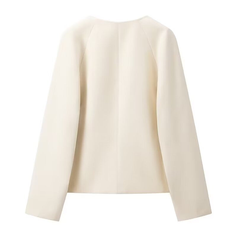 Damen elegante Bouclé-Jacke mit dekorativen Schnallen R&B