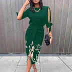 Damen Midikleid mit floralen Details und eleganten Schlitz R&B