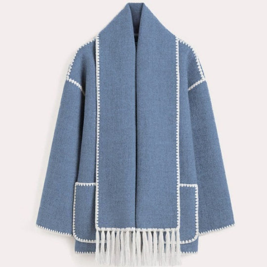 Damen Oversized Strickjacke mit Fransen und Taschen R&B