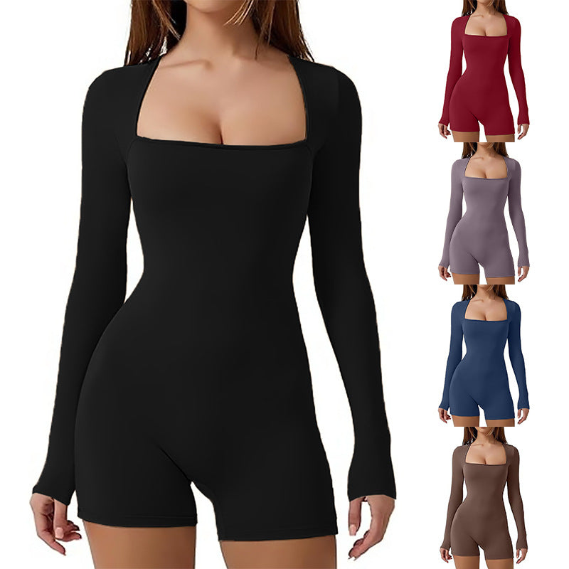 Damen Figurbetontes Langarm-Body mit quadratischem Ausschnitt R&B