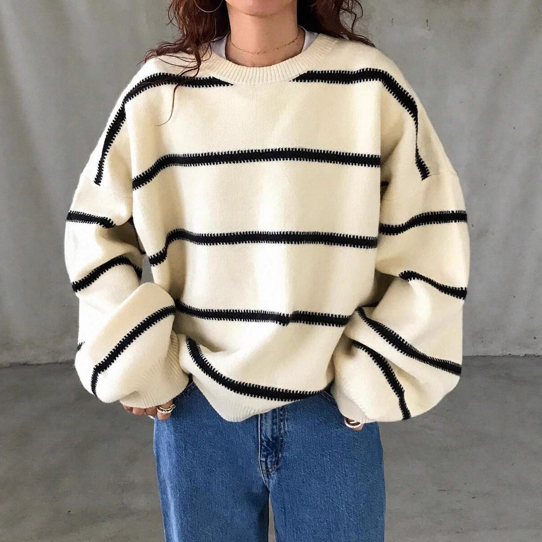 Damen Oversized Strickpullover mit trendigem Streifenmuster und lässiger Passform R&B