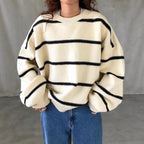 Damen Oversized Strickpullover mit trendigem Streifenmuster und lässiger Passform R&B