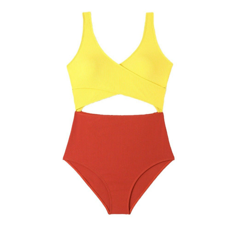 Damen Cut-Out Badeanzug mit hohem Bund und Wickeldesign R&B