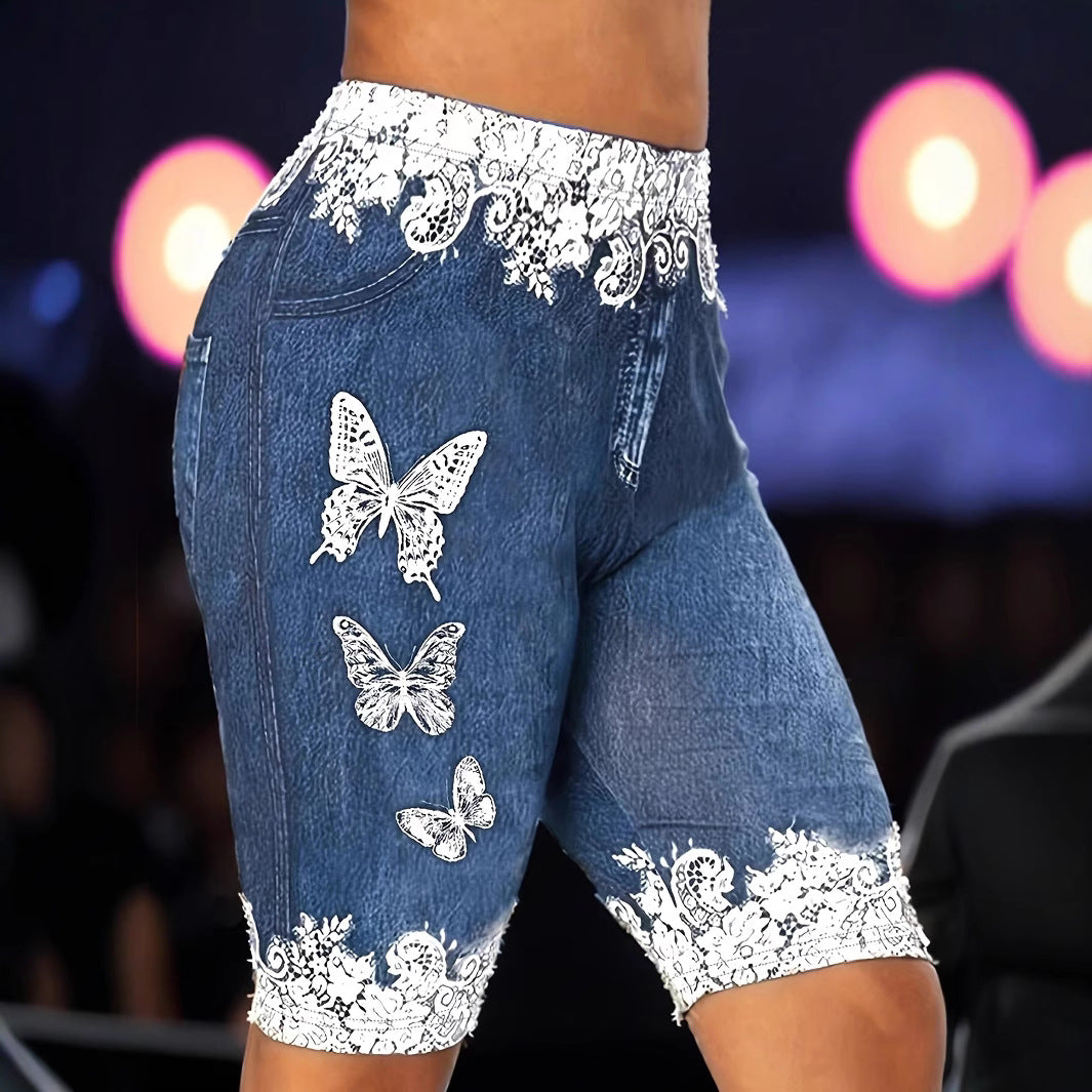 Damen Designer-Shorts mit floralen Spitzen- und Schmetterlingsapplikationen R&B