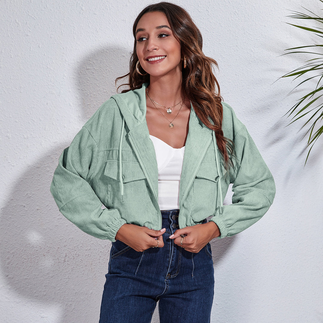 Damen lässige Kapuzenjacke mit großzügigen Taschen und Reißverschluss R&B