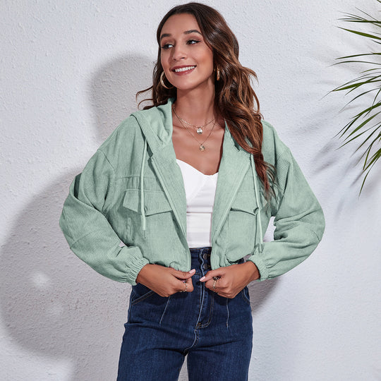 Damen lässige Kapuzenjacke mit großzügigen Taschen und Reißverschluss R&B