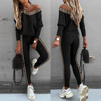 Damen Freizeit Set mit glitzerndem Motiv und offenem Schulterdesign R&B