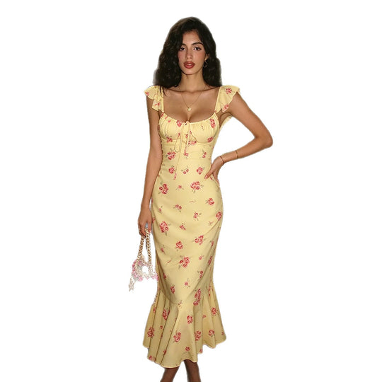 Damen Maxikleid mit Rüschensaum und floralem Muster R&B