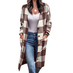Damen Langarmcardigan mit modernem Karomuster und praktischen Taschen R&B
