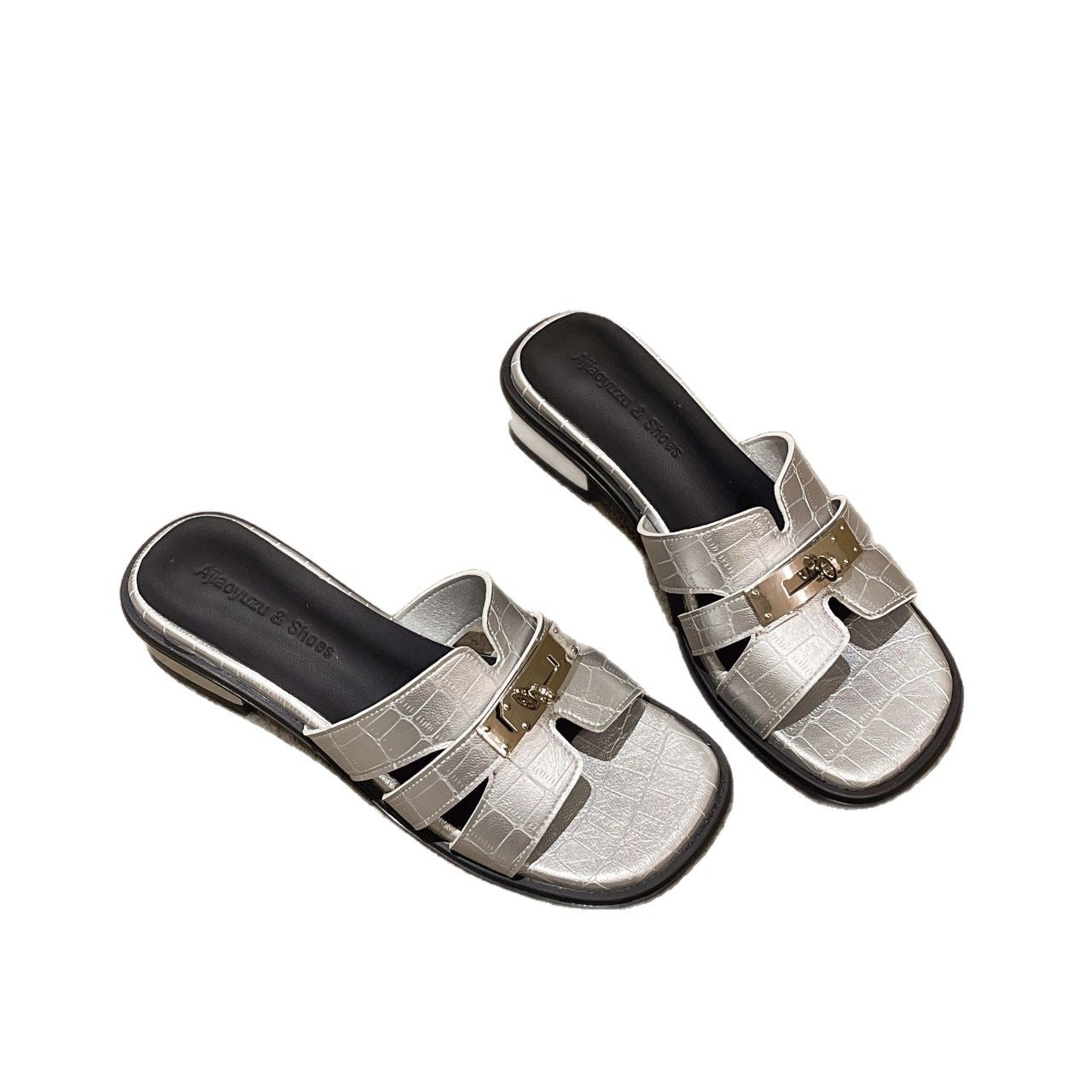 Damen elegante Mules mit modischem Kettenverschluss EB