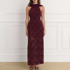 Damen Elegantes Maxikleid mit raffinierter Spitzenverzierung und schickem Halterneck R&B