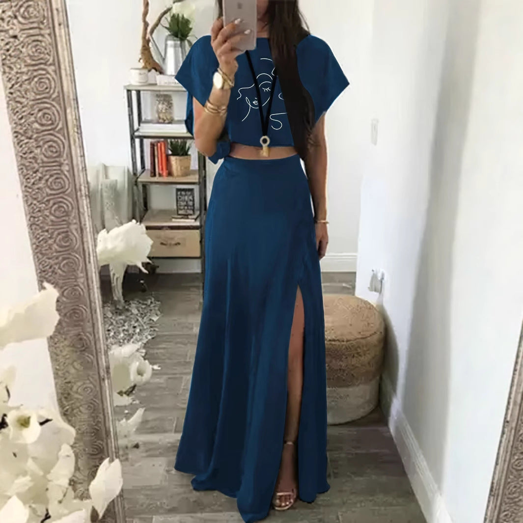Damen Zweiteiliges Outfit mit cropped Oberteil und hohem Schlitzrock R&B