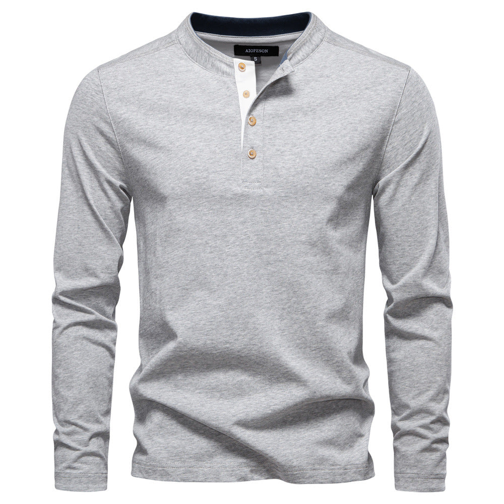 Herren Langarm-Henley-Shirt mit eleganten Druckknöpfen und bequemer Passform R&B