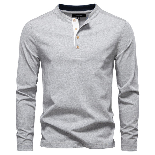 Herren Langarm-Henley-Shirt mit eleganten Druckknöpfen und bequemer Passform R&B