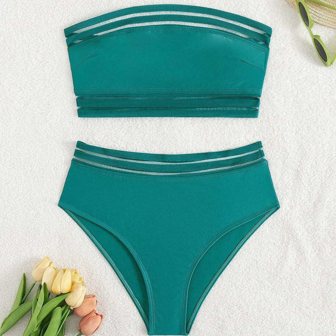 Damen Off-Shoulder Bikini-Set mit hohem Bund R&B